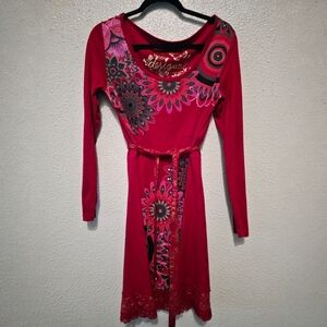 VINTAGE DESIGUAL DRESS Y2K Beaded Boho Floral Whimsygoth Size Large